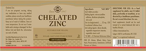 Solgar Chelated Zinc 22 mg