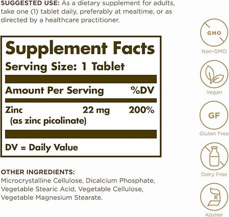 Solgar Zinc Picolinate 22 mg Tablets 100tablet