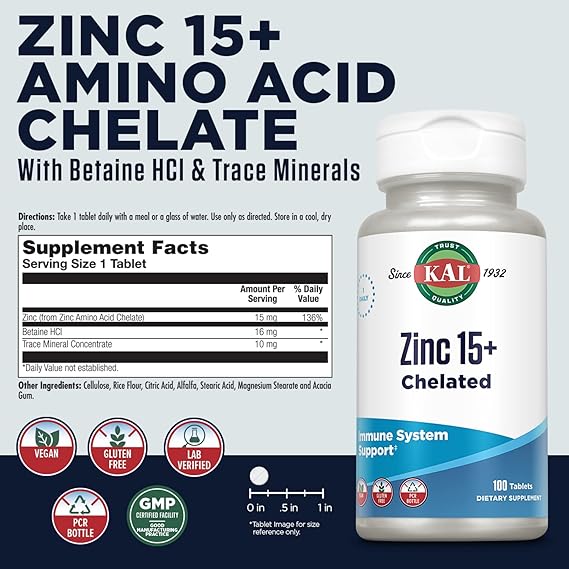 Kal Zinc 15+ Chelated 100CT  Tablet