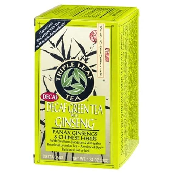 TRIPLE LEAF TEA Decaf Green Tea with Ginseng & Chinese Herbs 20 BAG