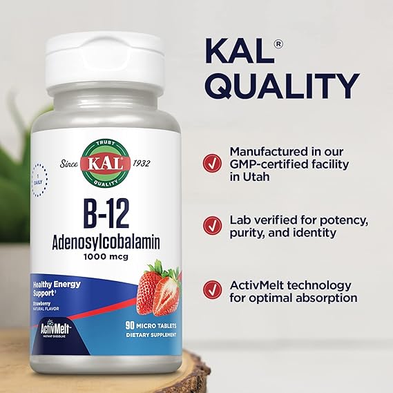 Kal B-12 Adenosylcobalamin Strawberry 90CT 1000MCG Lozenge