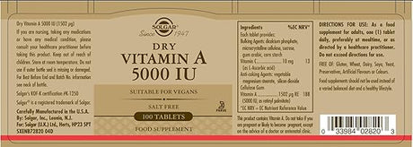 Solgar Dry Vitamin A 1500 mcg (5000 IU) Tablets 100tablet