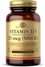 Solgar Vitamin D3 (Cholecalciferol) 125 mcg (5,000 IU) Vegetable Capsules 120V cap