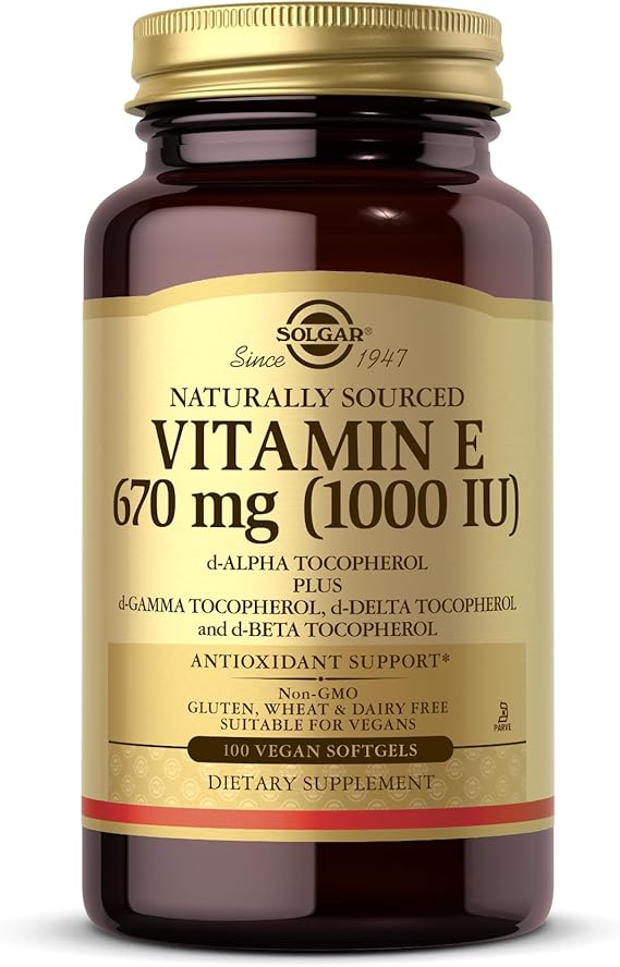 Solgar Vitamin E 670 mg (1000 IU) Vegan Softgels (d-Alpha Tocopherol & Mixed Tocopherols) 100softgel