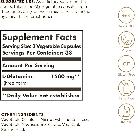 Solgar L-Glutamine 500 mg Vegetable Capsules 100V cap