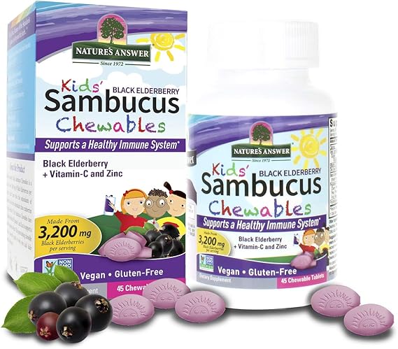 NATURE'S ANSWERS AMBUCUS BLACK ELDERBERRY KIDS CHEWABLE 45TAB