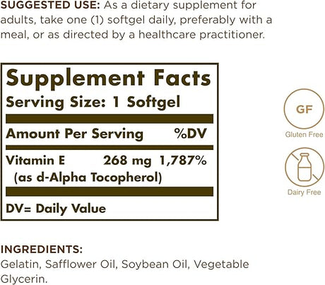 Solgar Vitamin E 268 mg (400 IU) Alpha Softgels 250softgel