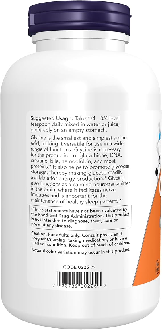 Now Glycine Pure Powder Neurotransmitter Support Powder 151 servings (454 g)