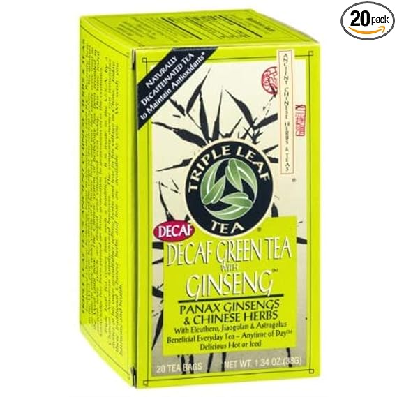 TRIPLE LEAF TEA Decaf Green Tea with Ginseng & Chinese Herbs 20 BAG