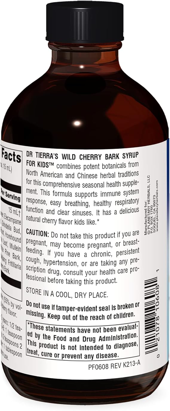 PLANETARY HERBALS DR. TIERRA'S WILD CHERRY BARK SYRUP F/KIDS 8OZ