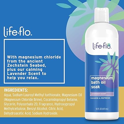 LifeFlo Magnesium Bath Oil Soak Lavender 16floz