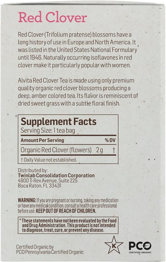 ALVITA TEAS Red Clover Flower Herbal Tea Supplement 16 BAG