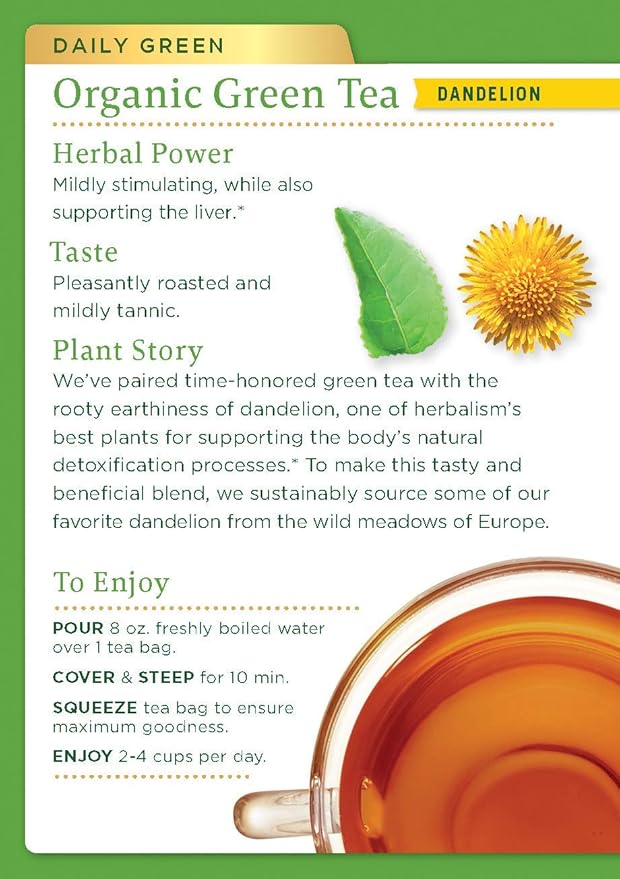 TRADITIONAL MEDICINALS TEAS Organic Green Tea Dandelion 16 BAG