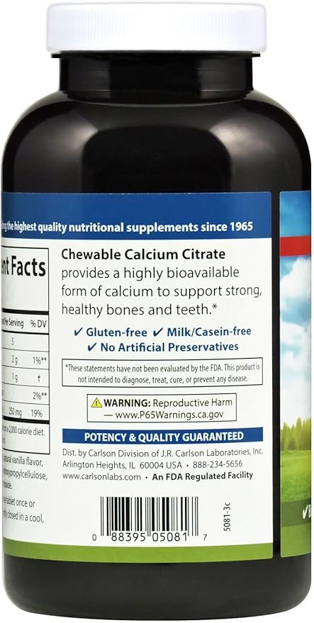 Chewable Calcium Citrate 250 mg Natural Vanilla Flavor