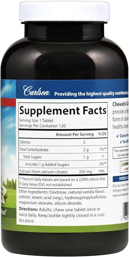 Chewable Calcium Citrate 250 mg Natural Vanilla Flavor