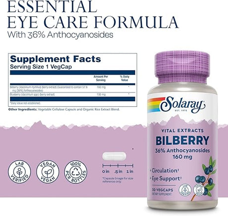 Solaray Vital Extracts Bilberry 30CT 160MG Veg Capsule