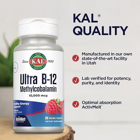 Kal Ultra B-12 Methyl ActivMelt Raspberry 30CT 10000MCG Lozenge