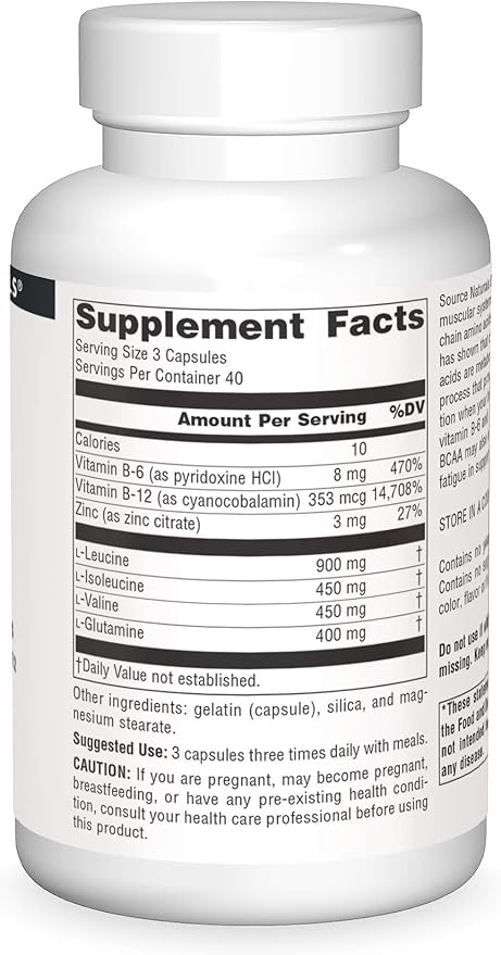 Source Naturals BCAA Branched Chain Amino Acids with L-Glutamine, Zinc, B-6 & B-12