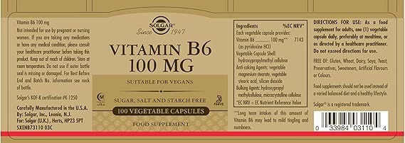 Solgar Vitamin B6 100 mg Vegetable Capsules 100V cap