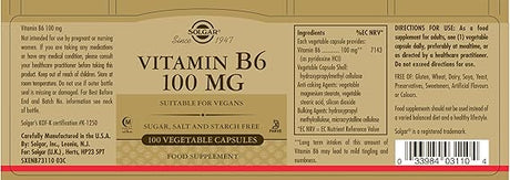 Solgar Vitamin B6 100 mg Vegetable Capsules 100V cap