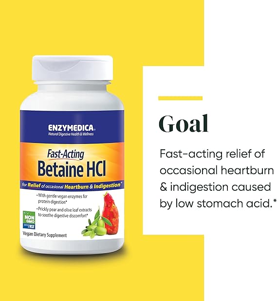 Enzymedica Betaine HCI Fast Acting 60 Capsules