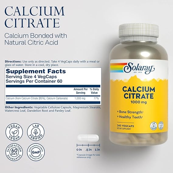 Solaray Calcium Citrate 240CT 250MG Veg Capsule