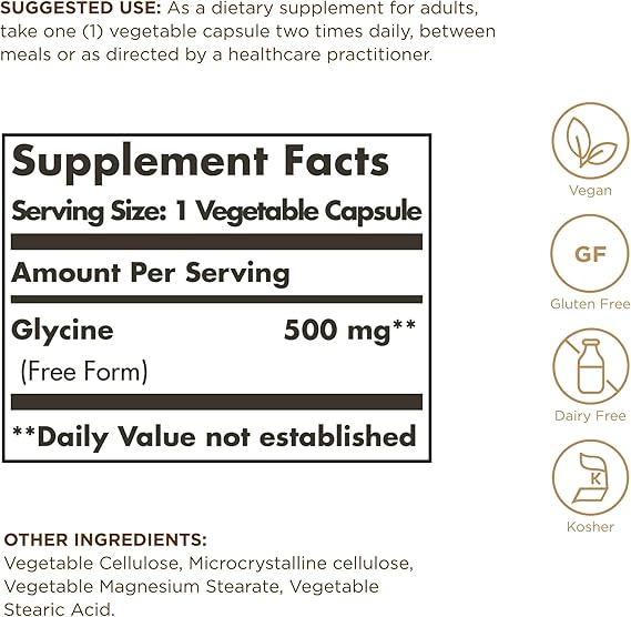 Solgar Glycine 500 mg Vegetable Capsules 100V cap