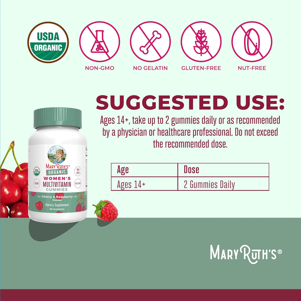 MaryRuth's Multivitamin for Women 14+ | Women's Multivitamin Gummies | Immune Support Daily Women's Multivitamin | Skin Health | Gummy Vitamins for Women | Sugar Free | Vegan | Non-GMO | 60 Count