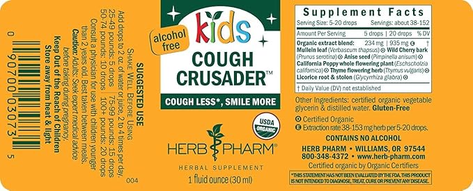 Herb Pharm KIDS COUGH CRUSADER ALCOHOL-FREE 1 oz