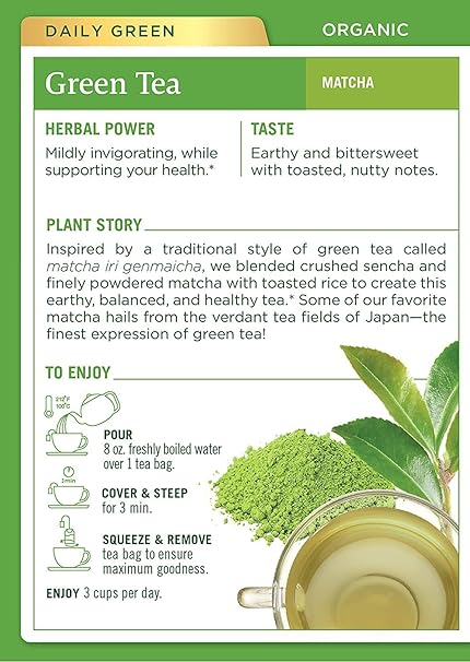 TRADITIONAL MEDICINALS TEAS Organic Green Tea Matcha with Toasted Rice 16 BAG