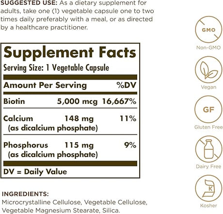 Solgar Biotin 5000 mcg Vegetable Capsules 50V cap