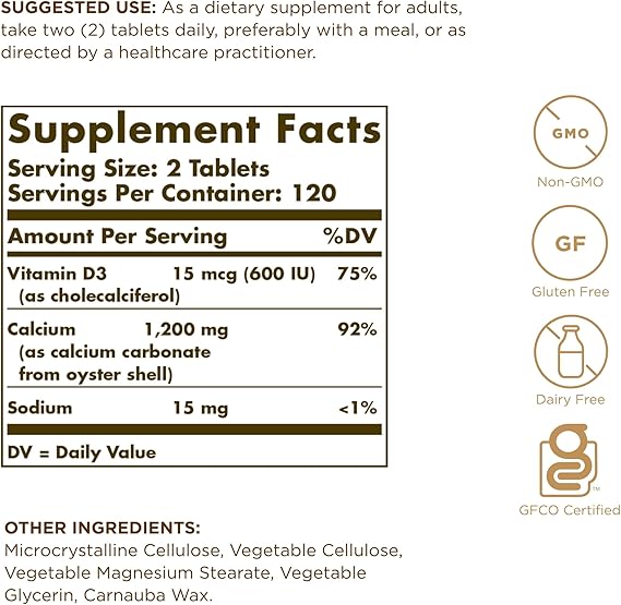 Solgar Calcium "600" From Oyster Shell With Vitamin D3