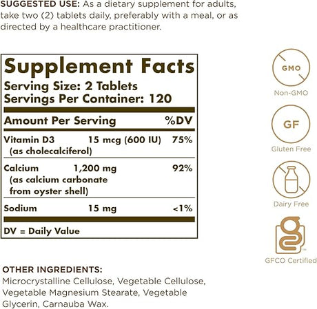 Solgar Calcium "600" From Oyster Shell With Vitamin D3