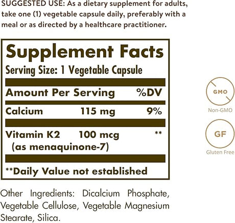 Solgar Naturally Sourced Vitamin K2 (MK-7) 100 mcg Vegetable Capsules 50V cap