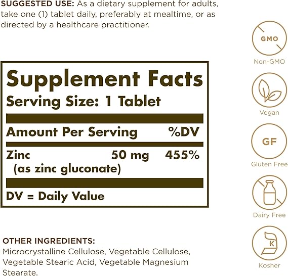 Solgar Zinc 50 mg Tablets 100tablet