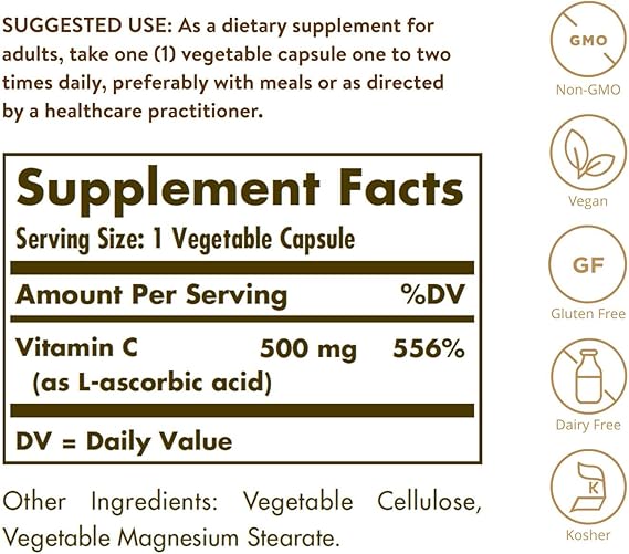 Solgar Vitamin C 500 mg Vegetable Capsules 100V cap