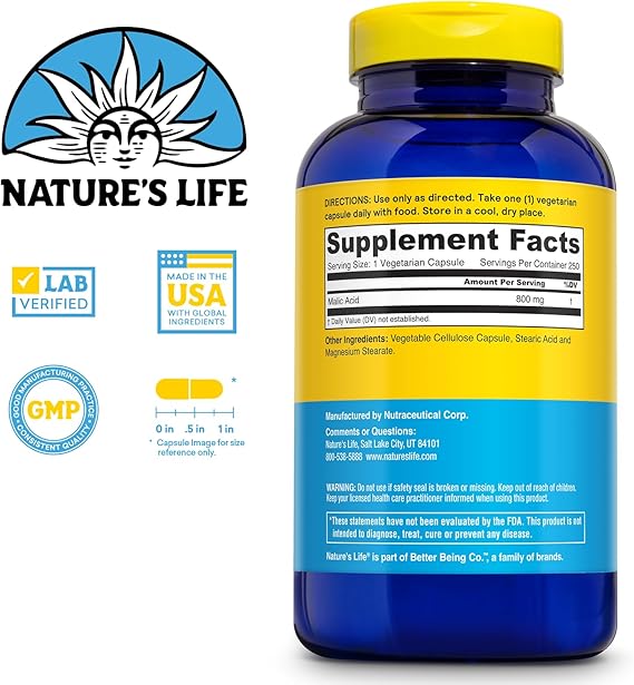 Nature's Life Malic Acid 800 MG 250 Capsules