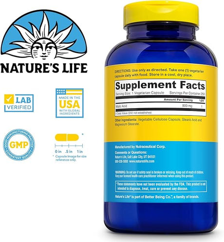 Natures Life Malic Acid 800 MG 100 Capsules