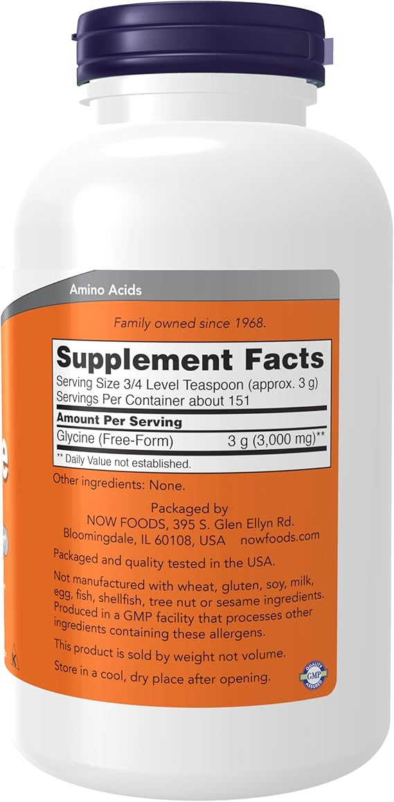 Now Glycine Pure Powder Neurotransmitter Support Powder 151 servings (454 g)