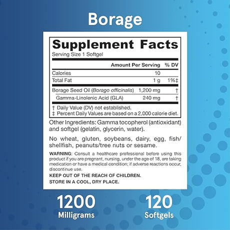 Borage Oil Cold Pressed 1200 mg 120 Soft Gels