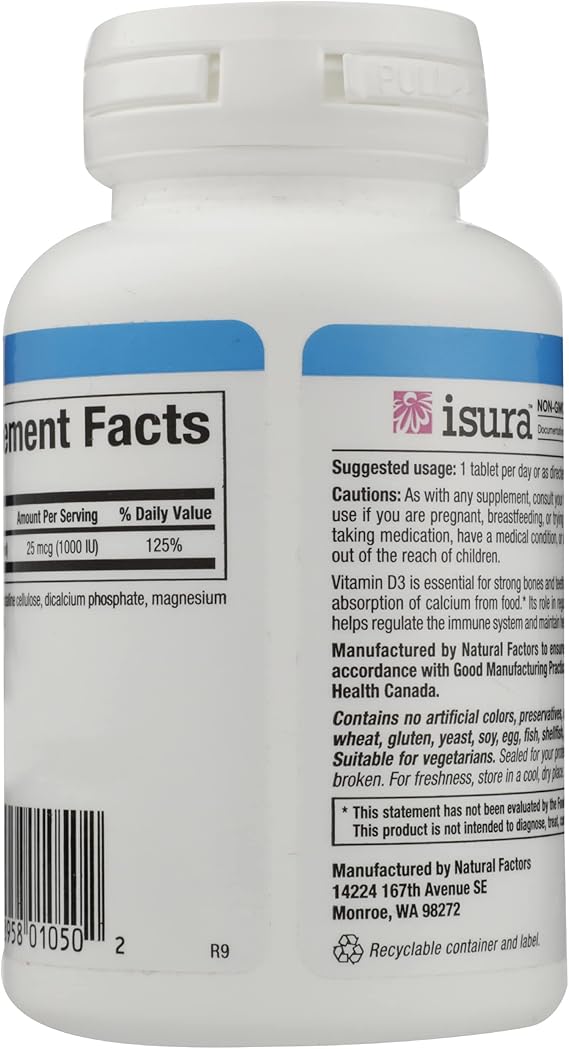 Natural Factors VITAMIN D3 25 MCG (1,000 IU) 90/TAB