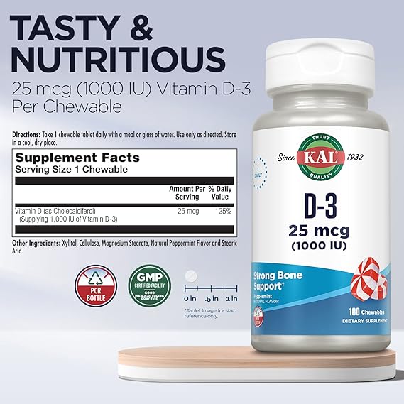 Kal D3 Peppermint 100CT 25MCG Chewable