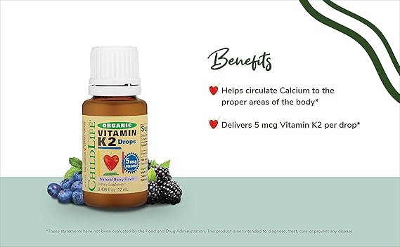 Organic Vitamin K2 Drops 5 mcg Per Drop Berry Flavor