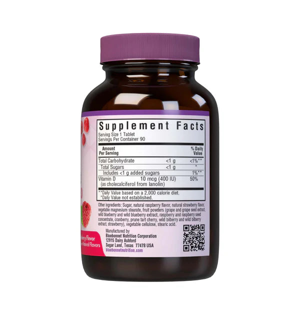 Bluebonnet Earth Sweet Chewables Vitamin D3 10 mcg (400 IU) Raspberry Flavor