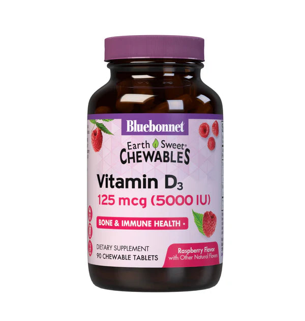 Bluebonnet Earth Sweet Chewables Vitamin D3 125 mcg (5000 IU) Raspberry Flavor