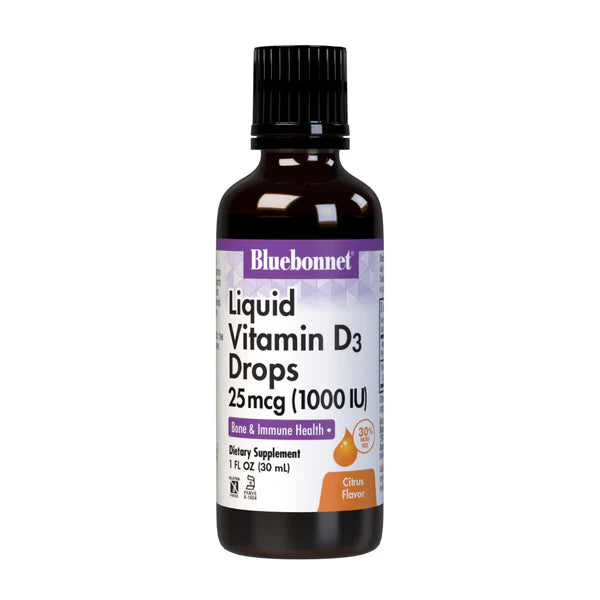 Bluebonnet Liquid Vitamin D3 Drops 1000 IU (25 mcg) Citrus Flavor