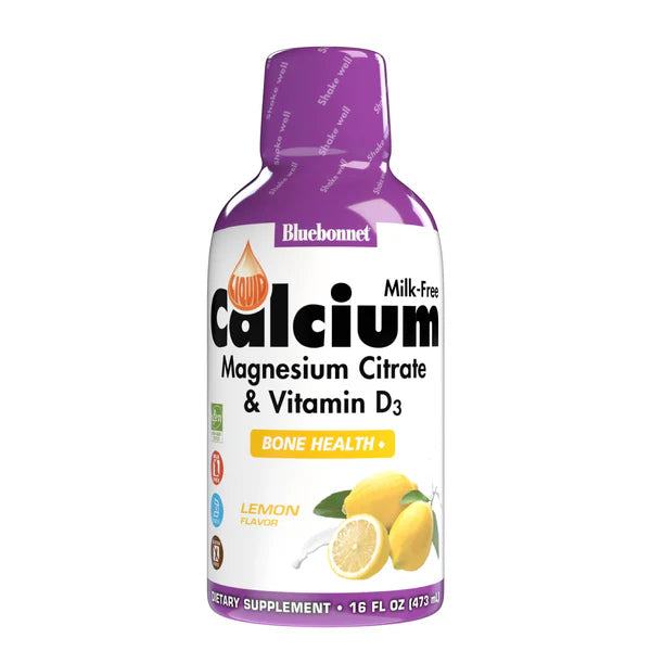 Bluebonnet Liquid Calcium Magnesium Citrate & Vitamin D Lemon Flavor Milk Free 16 fl oz