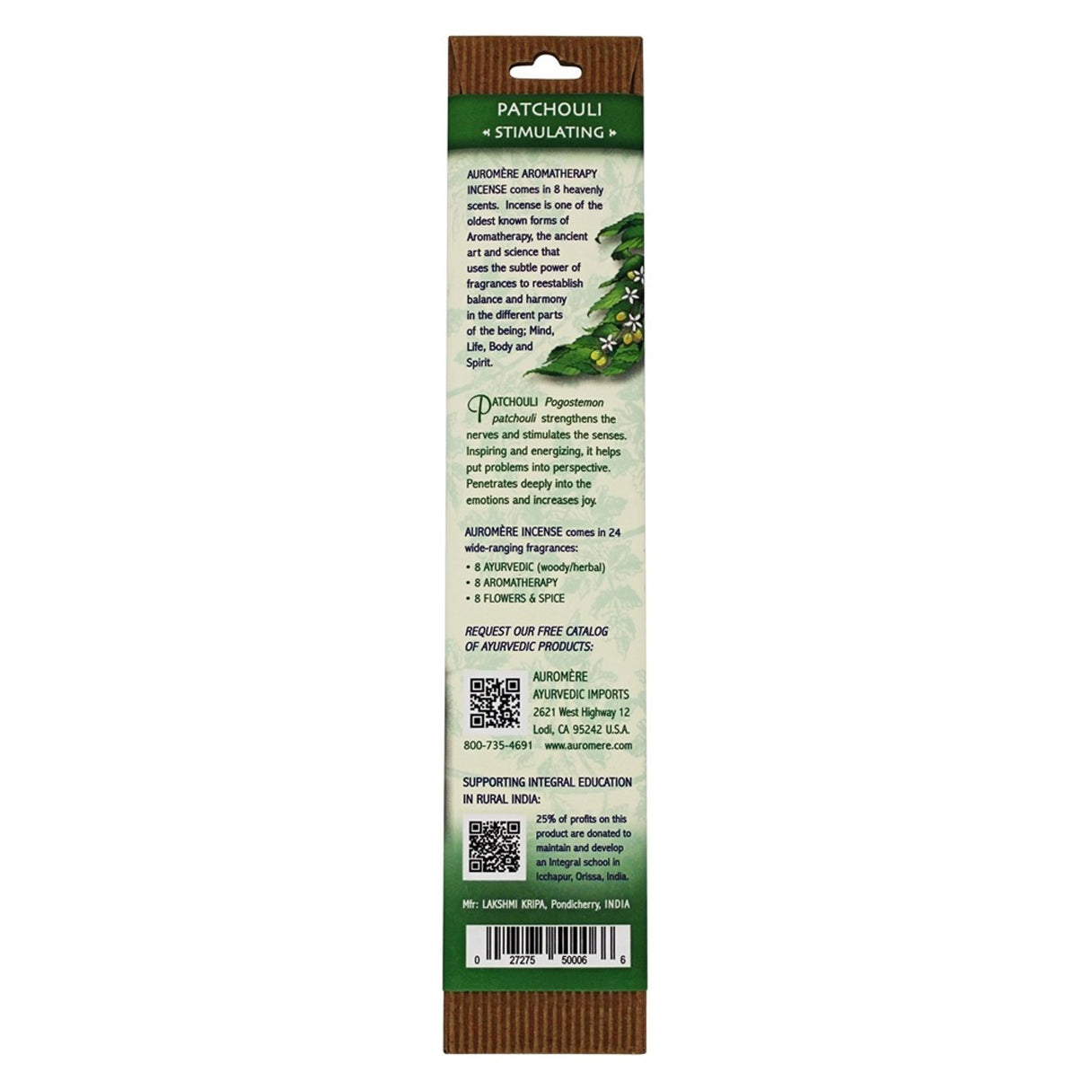 AUROMERE INCENSE PATCHOULI “STIMULATING”