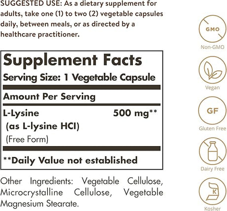 Solgar L-Lysine 500 mg Vegetable Capsules 250V cap