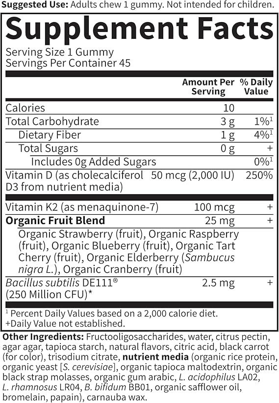 Garden of Life Vitamin Code D3 and K2 Raspberry Lemon 45ct GUMMY